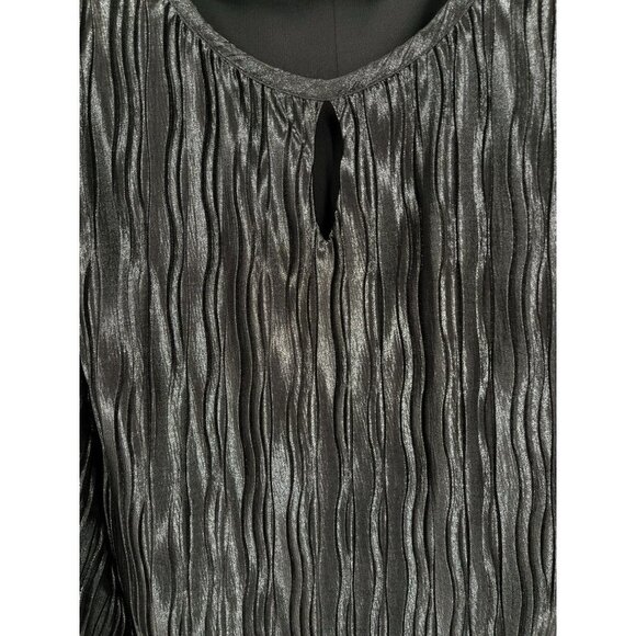 Laundry by Shelli Segal Metallic Crinkle Elastic Waist Blouse Lined Size Medium - Picture 3 of 13